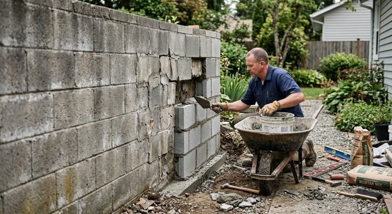 Cinder Block Wall Repair in Merrifield, MN